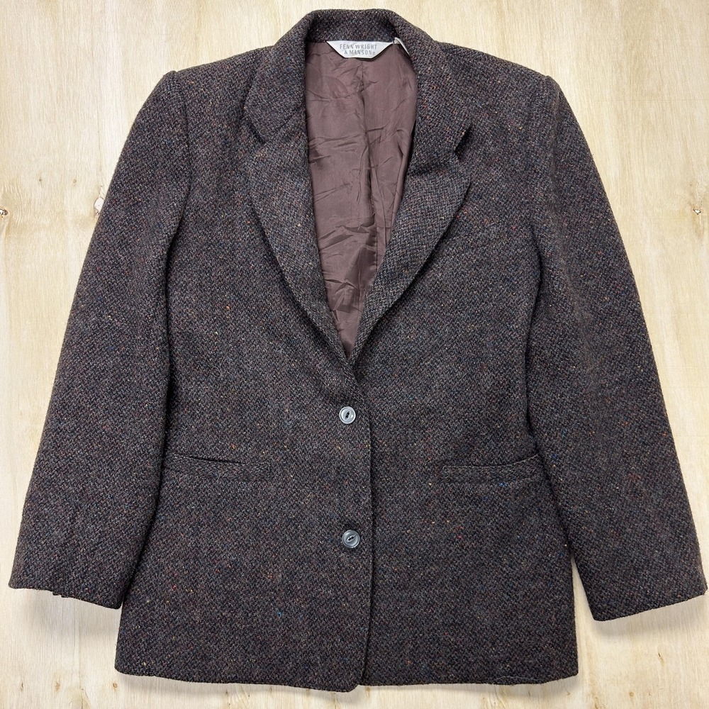 Fenn Wright & Manson Blazer Jacket Womens 1 Brown Tweed 100% Wool Lined
